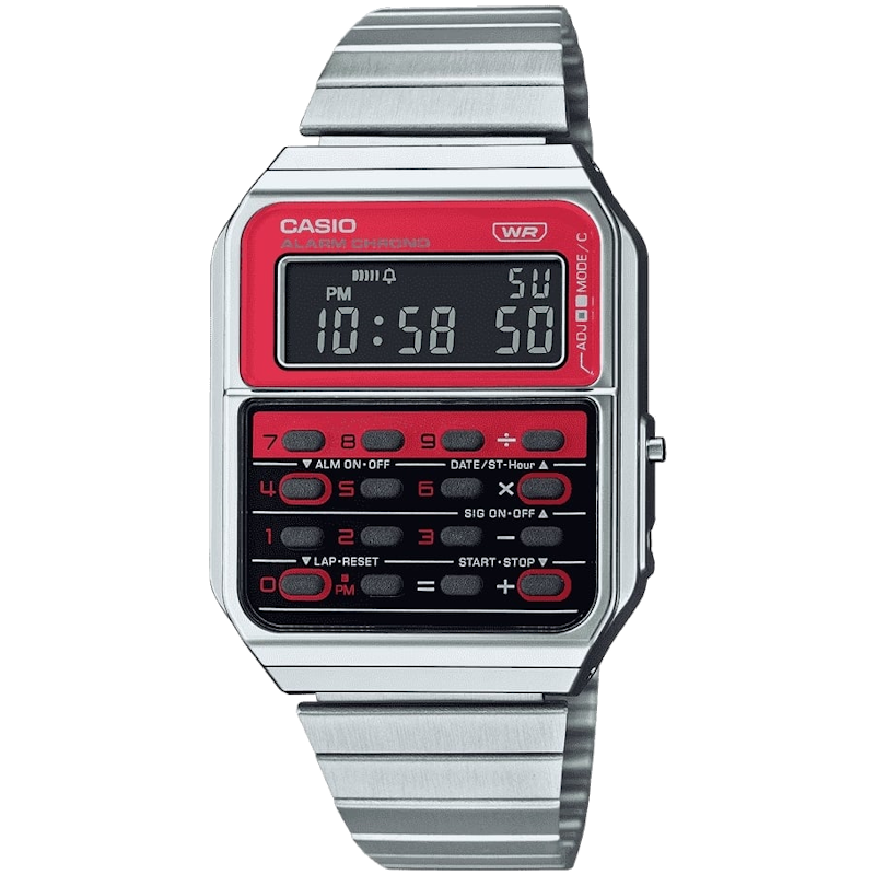 Casio lommeregnerur CA-500WE-4BEF - Sølv og rød/sort - Vintage Retro D ...